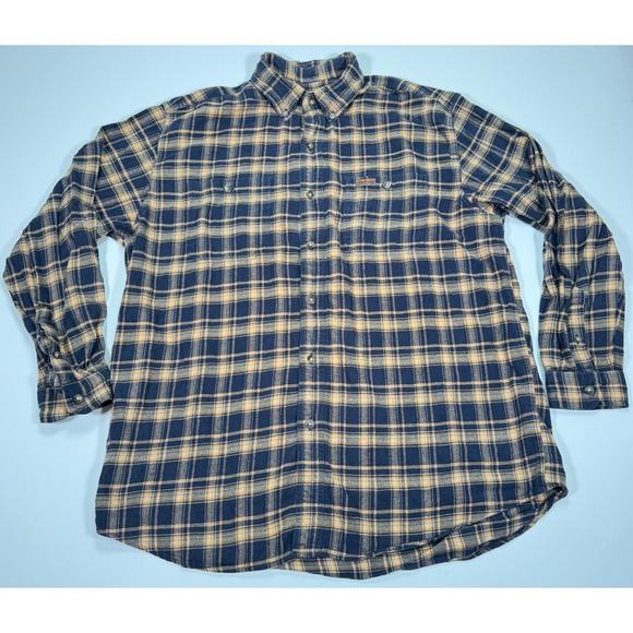 Carhartt Other - Carhartt Flannel Shirt Mens L Navy Blue Tan Plaid Cotton Workwear Long Sleeve